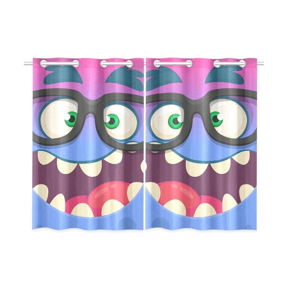 Mkhert Smart Monster Face Blackout Window Curtain Kitchen Curtain 26X39 Inch, 2 Panels