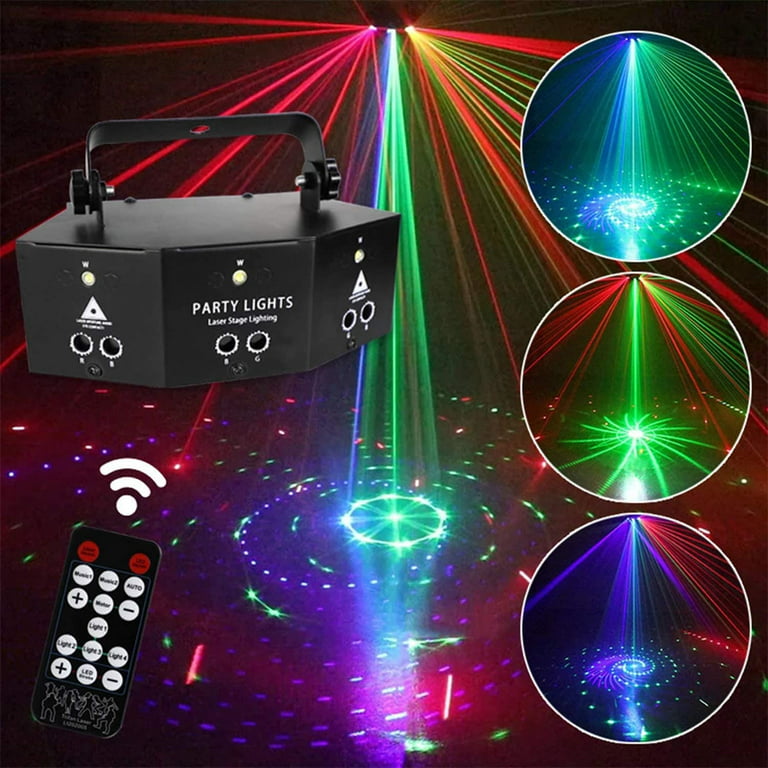 RGB Stage Laser Light 9 Lens DJ Disco Party Lights Sound Activated Strobe  Light with Remote Control for Birthday Wedding Bar Dance Show