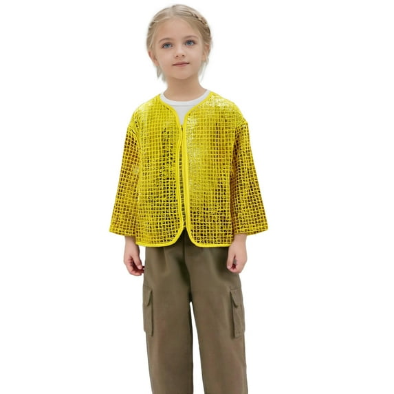 Mkndvns Girls Shiny Sequin Jacket Long Sleeve Lightweight Jackets Coat Club Party Tops Casual Trendy Cozy