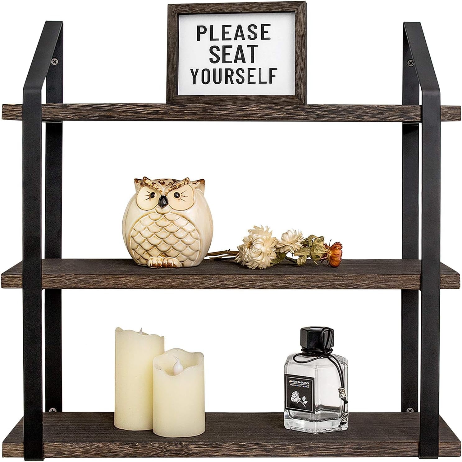 VOPHIOS 3 Tier Floating Wall Shelves 17 Inch, Brown