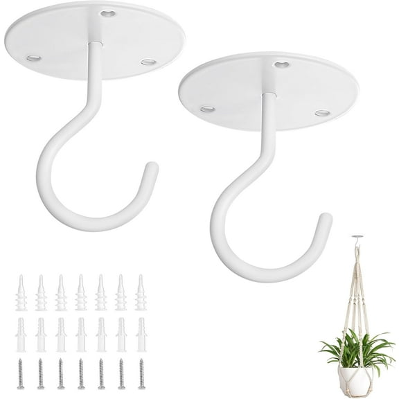 Mkono Ceiling Hooks for Hanging Plants for Hanging Bird Feeders,Lanterns,Wind Chimes,Planters,Indoor Outdoor Decoration Hooks (2-Pack) (White)