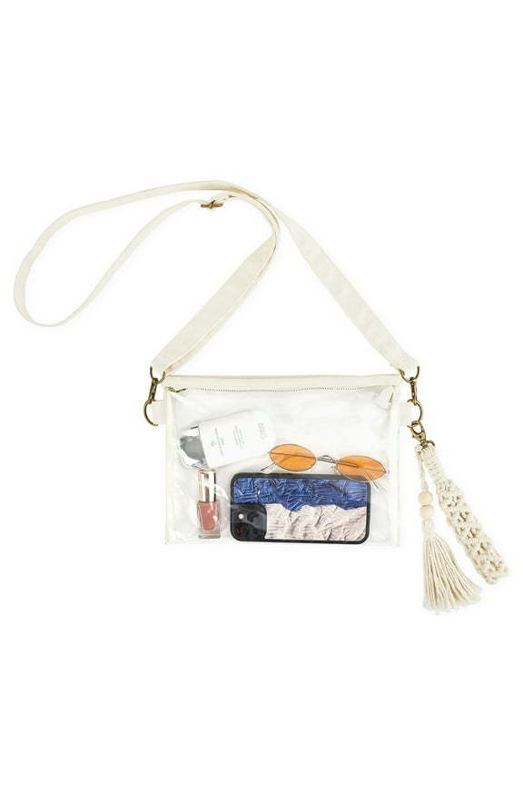 Clear Bag Stadium Approved, Small Purse for Women with Macrame Wristlet Transparent Concert Crossbody Bag