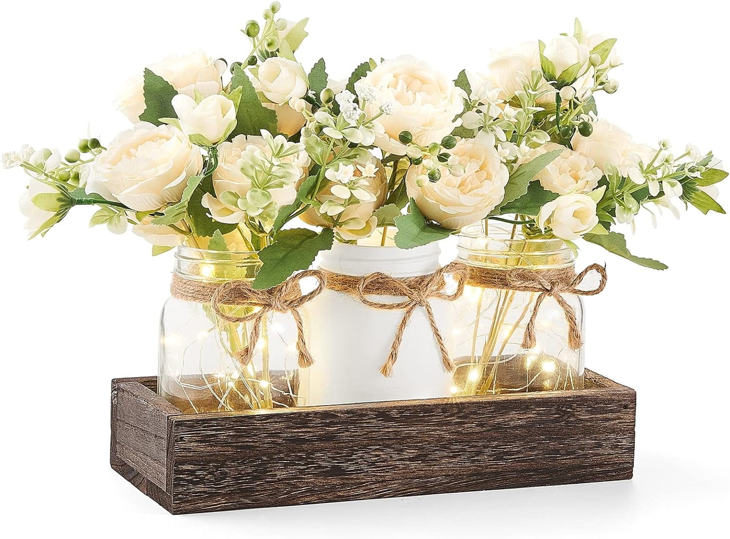 Mkono Farmhouse Mason Jar Table Lights Centerpiece