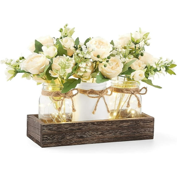 Mkono Farmhouse Mason Jar Table Lights Centerpiece