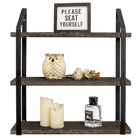 Mkono Floating Wall Shelves 3 Tier 17 Inch Rustic Hanging Shelf with Metal Bracket Wall Mount Wood Storage Display Shelves for Living Room Bathroom Bedroom Kitchen Office,Medium