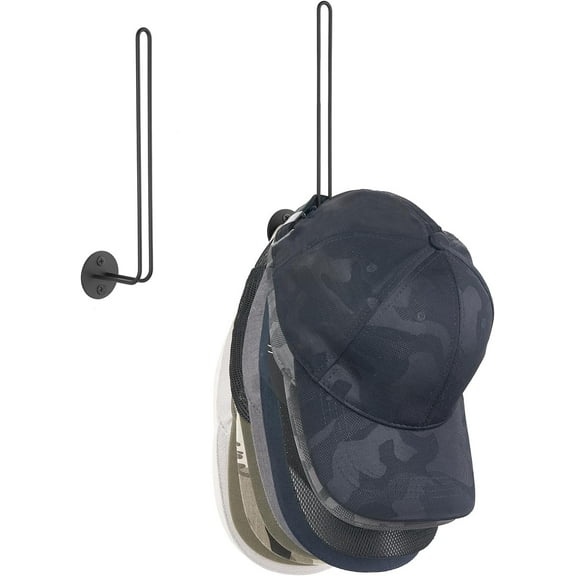 Mkono Hat Organizer for Baseball Caps, Set of 2 Wall Hat Rack 7.9 Inches Space Saving Holds 40 Caps Modern L -Shaped Hat Hooks Wall Mount Hat Holder,Medium, Black