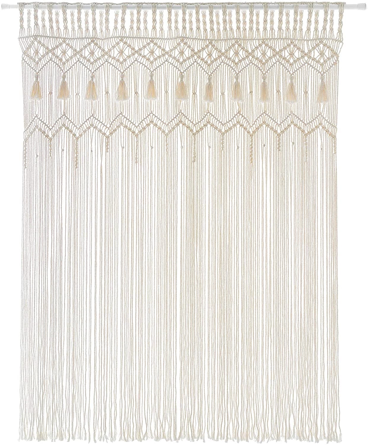 Mkono Macrame Doorway Curtains Boho Cotton String Window Curtain, 70"L x 51"W Wedding Party Backdrop, Off White