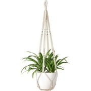 Mkono Macrame Plant Hanger Indoor Hanging Planter Basket with Wood Beads Decorative Flower Pot Holder No Tassels 35 Inch, Ivory, Set of 1 (POTS NOT Included)