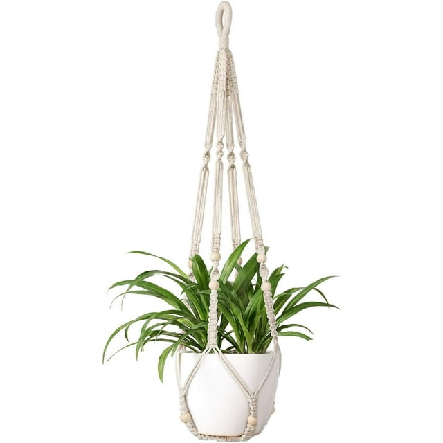 Mkono Macrame Plant Hanger Indoor Hanging Planter Basket with Wood ...