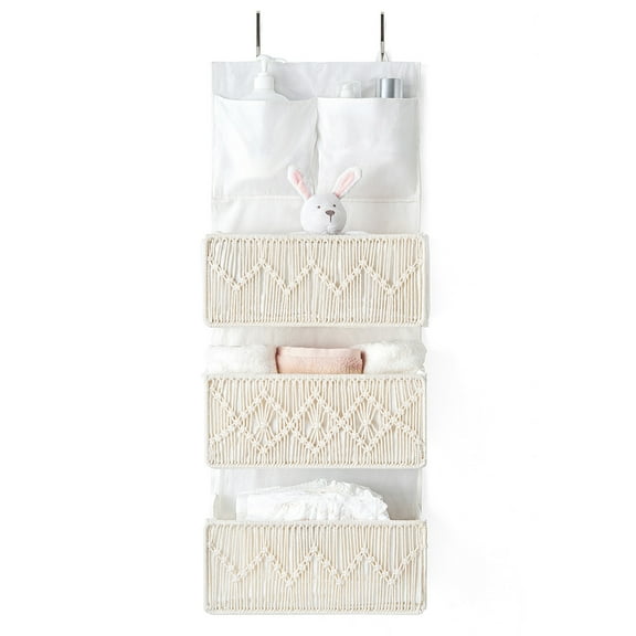 Mkono Over The Door Organizer Boho Hanging Storage with 3 Woven Pockets Bedroom Nursery Bathroom Pantry Dorm Kids Toys Diapers