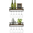 thumbnail image 1 of Mkono Wall Wine Rack Set of 2 Wood Rustic Wine Bottle Glass Shelves with Stemware Hanger, 17 Inch, Brown, 1 of 6