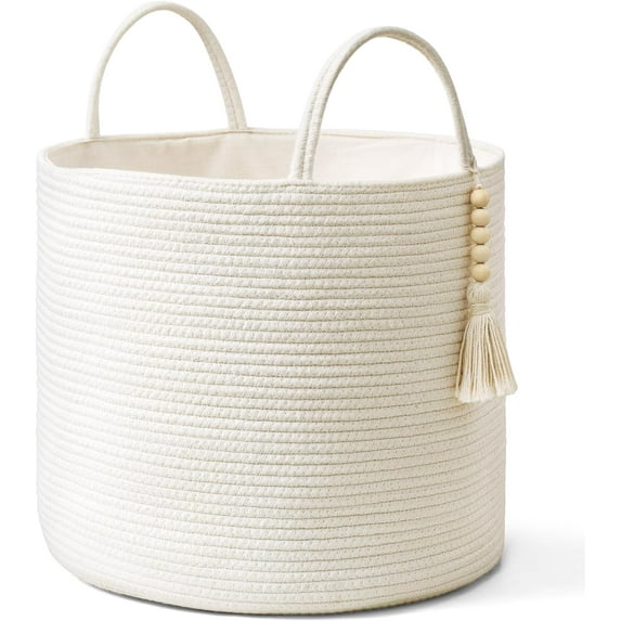 Mkono Woven Cotton Rope Storage Basket, Handles