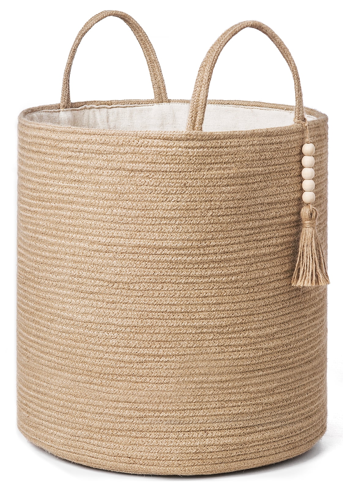 Mkono Woven Storage Basket with Decorative Bead Organizer Bin with Handles for Blankets Toys Clothes 15"W x 17.7"L, Brown