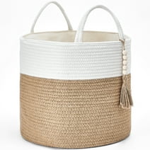 Mkono Woven Storage Basket with Decorative Bead Organizer Bin with Handles for Blankets Toys Clothes, 16"x 13.8"