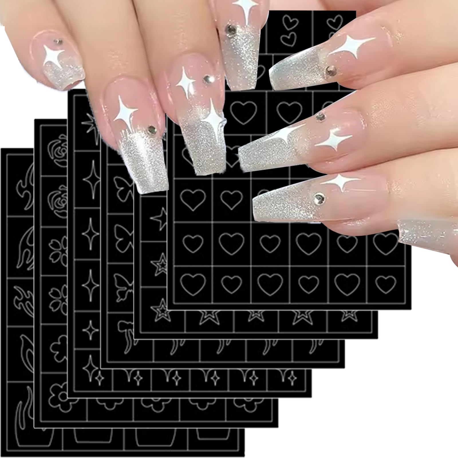Mkwntg 6Sheet Airbrush Stencils TMA2 Nail Stickers 3D Hollow Nail Art ...
