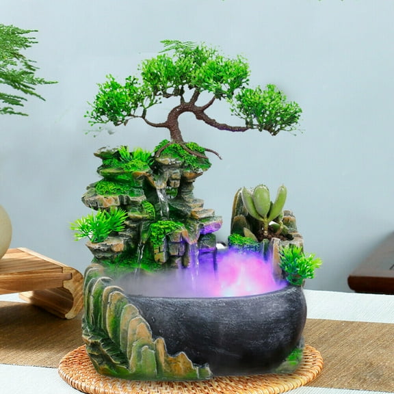 Mkyiongou 110V Mini Rockery Fountain Waterfall Feng Shui Desktop Waterfall Desk Decoration