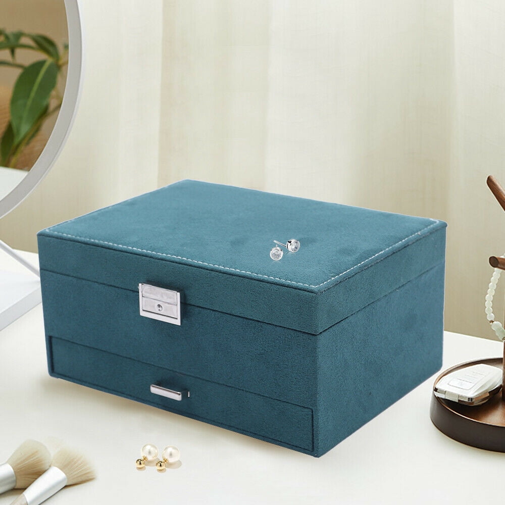 Mkyiongou 3 Layer Jewelry Box Necklaces Rings Earrings Organizer Flannel Storage Case Gift