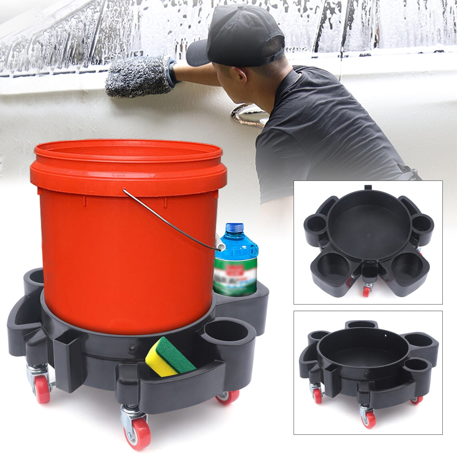 Mkyiongou 360degree Universal Pulleys Car Wash Bucket Dolly Heavy Duty 5 Red Caster Black
