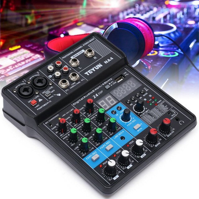 Mkyiongou 4 Channel Audio Mixer USB Mixing Console Bluetooth Live