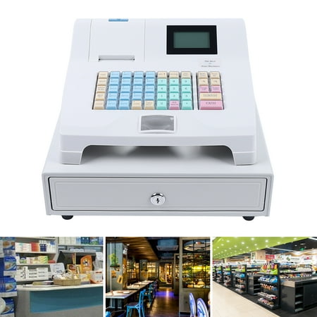 Mkyiongou Electronic Cash Register for Small Businesses with Drawer, 48 Keys Flat Keyboard and Thermal Printer, 8 Digital LED Commercial Cash Register