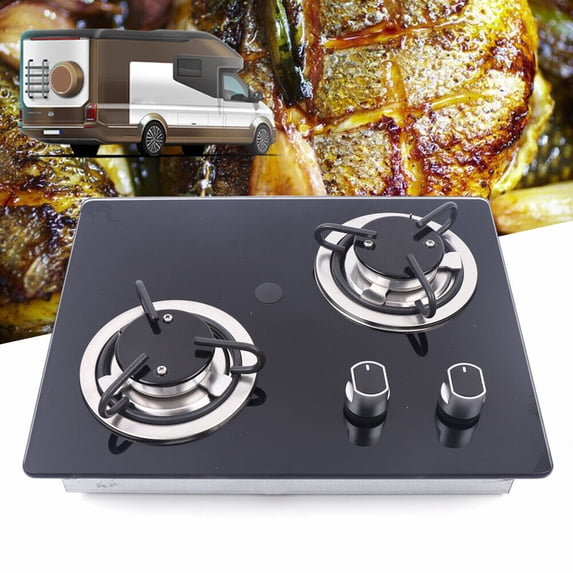 Mkyiongou LPG Cooktop Stainless Steel Boat Caravan RV Camper 2 Burners LPG Gas Stove Hob