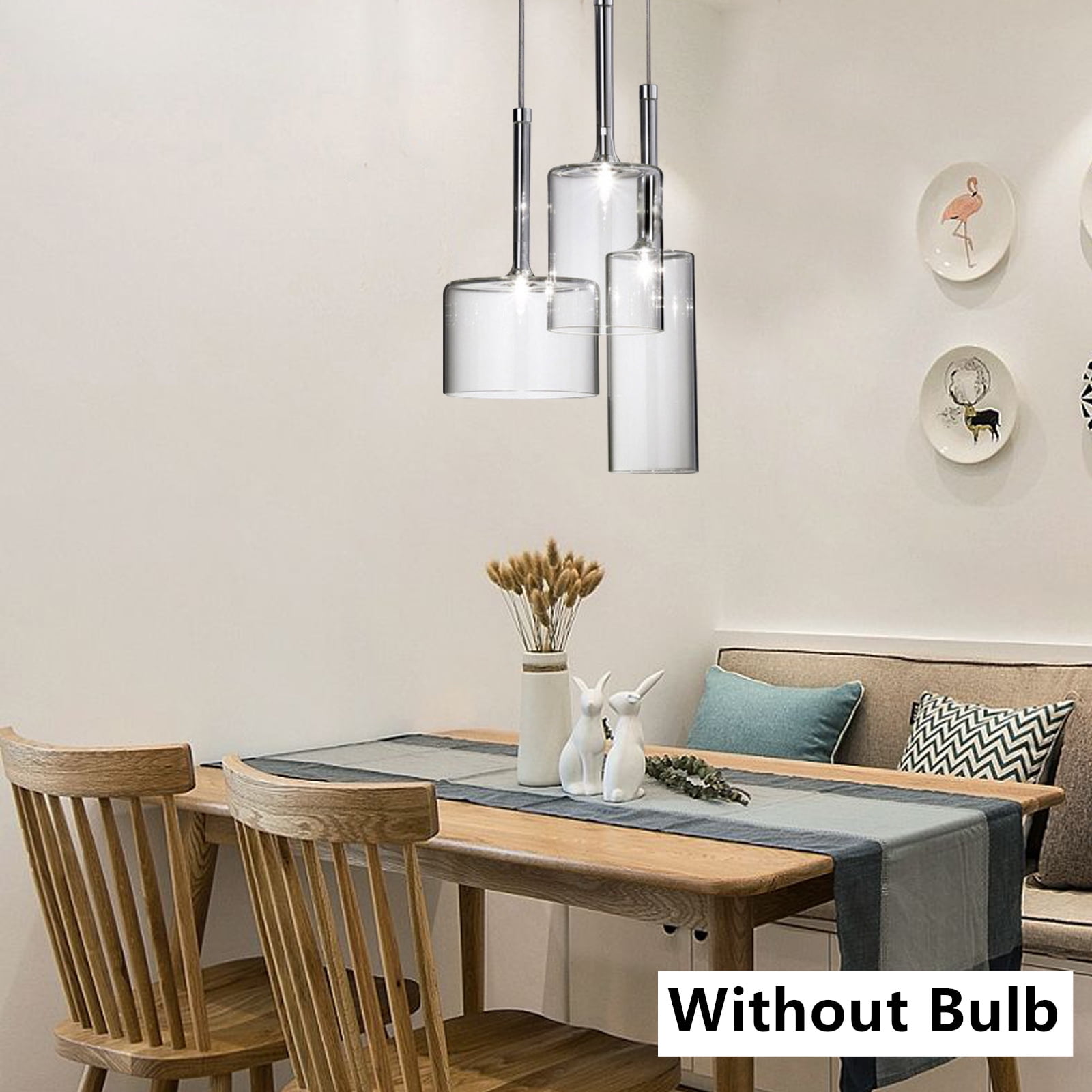 Mkyiongou Modern LED Pendant Light Clear Glass Cup Shade Kitchen Island Lamp 3-Head Lamp