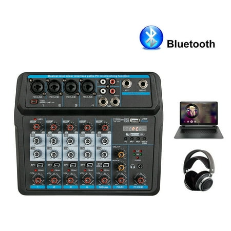 Mkyiongou Professional Audio Mixer 6 Channel LED Display DJ Mixing Console Amplifier