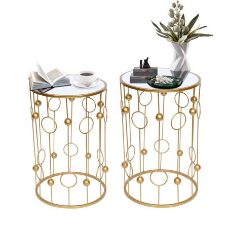 Mkyiongou Set of 2 Gold Side Tables Elegant Round Metal Nesting Side End Table for Bedroom