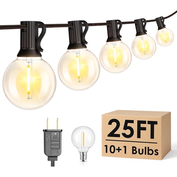 Mlambert 25FT G40 LED Outdoor String Lights, Plug-in Waterproof Patio Lights with 10+1 Bulbs, Porch Balcony for Backyard Party Decor, Black