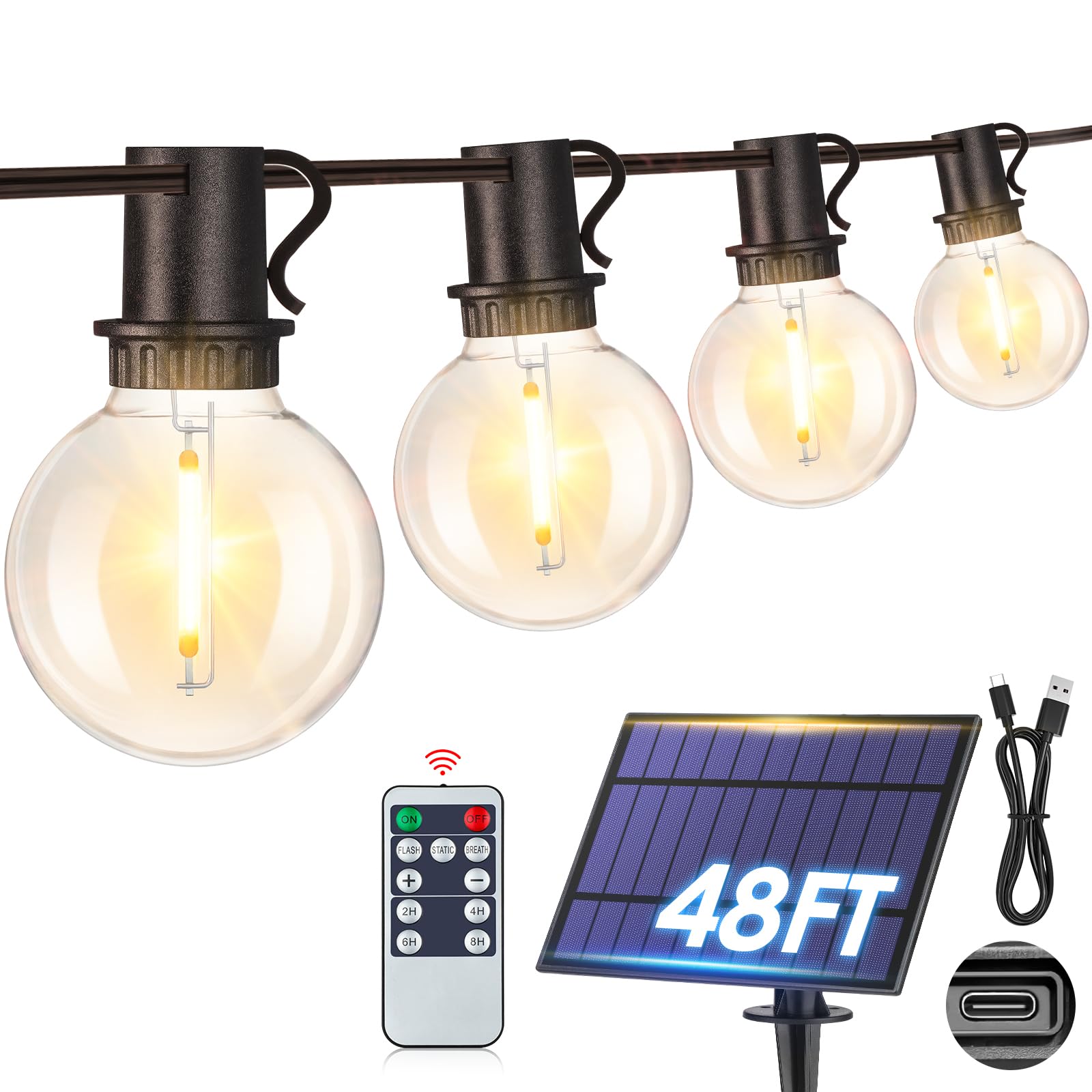 Mlambert 48FT Solar String Lights with Remote, Outdoor Waterproof Patio ...