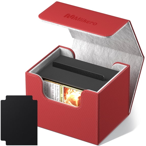 Mlikero Card Deck Box, Commander Deck Box Holds 100+ Double-Sleeved Cards with 2 Dividers, Leather Magnetic Closure Card Box Fit for MTG, TCG (Red)