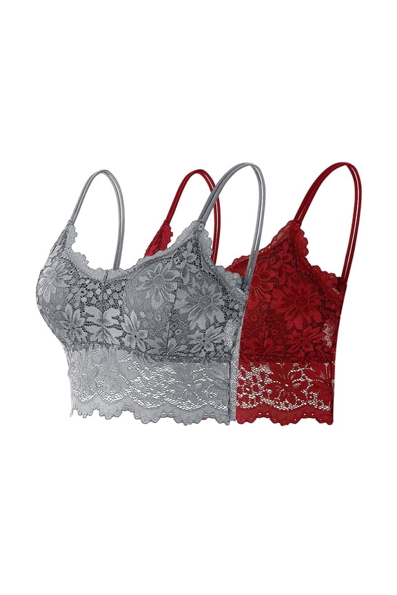 2 Pack Bralettes for Women Tank Top Slim Basic V Neck Camisole Lace Floral Spaghetti Strap Bandeau