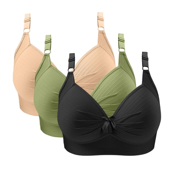Mlkoz 3 Pack Bras for Women No Underwire Push Up Bralette Everyday Bras Plus Size Comfortable Full Support Bras