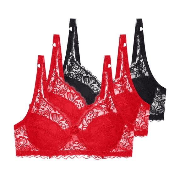 Mlkoz 3 Pack Bras for Women Underwire Push Up Bra Mesh Sheer Comfortable Bra Everyday Bras Plus Size Lace Bralettes