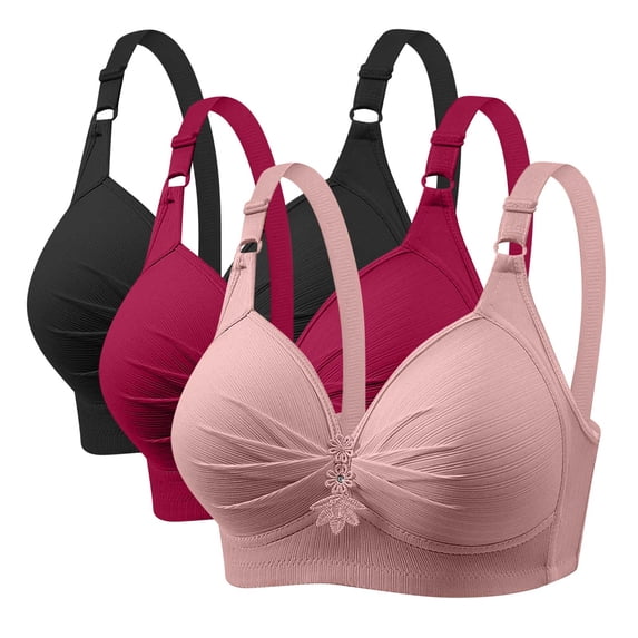 Mlkoz 3 Pack Push Up Bras for Women Full Support Comfortable T-Shirt Bra Breathable No Underwire Bras Everyday Bras