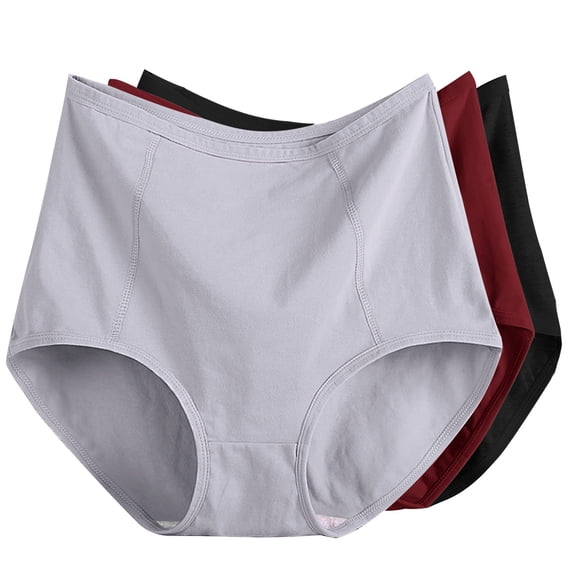 Mlkoz 3PC Womens Underwear Plus Size Solid Panties High Waist Briefs Soft Leakproof Stretchy Breathable Panties