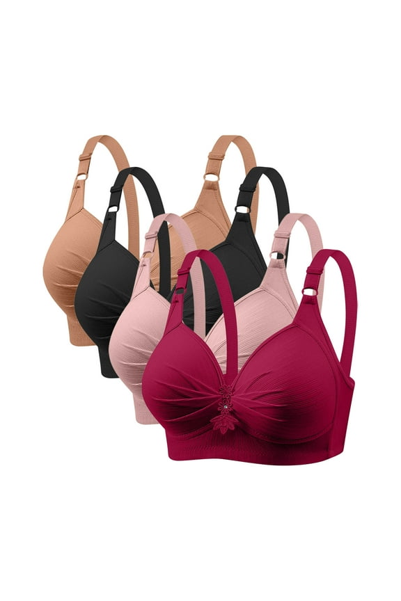 4 Pack Bras for Women Full Support Bras No Underwire Push Up Bralette Comfortable Solid Color Everyday Bras