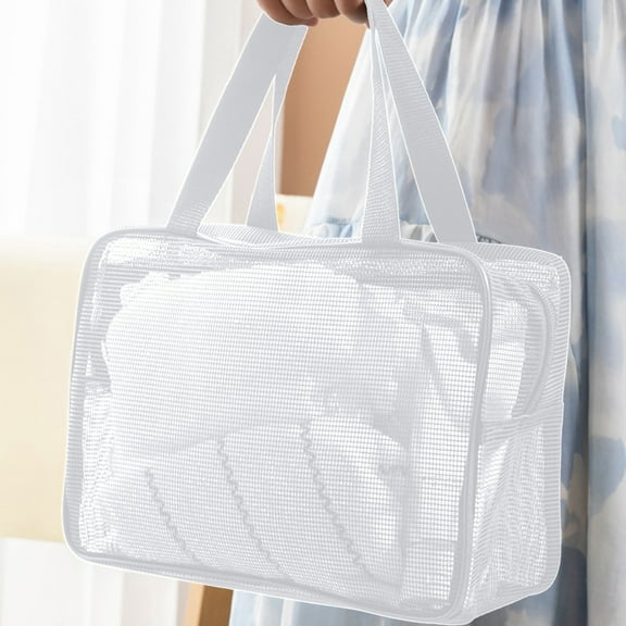 Mlkoz Bathroom decor, Mesh Wash Bag Portable Storage Organiser Hand Carry Bath Bag Polyester Mesh Beach Bag Tote Wash Bag Beach Toy Storage Bag, Birthday Gifts