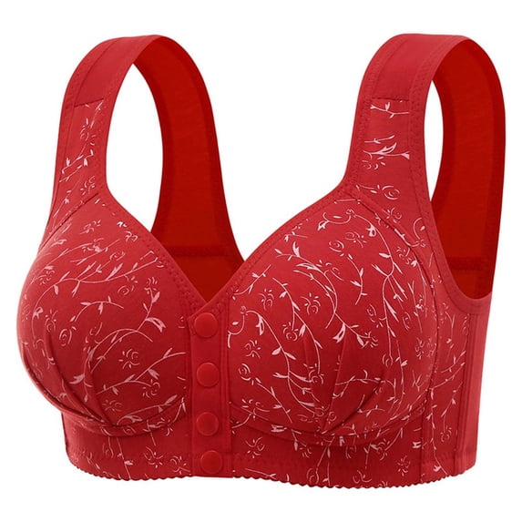 Mlkoz Bras for Older Women Front Closure No Underwire Print Floral Push Up Bra Everyday Bras for Senior Tshirt Bras