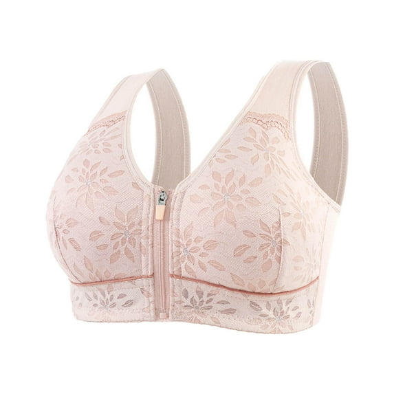 Mlkoz Bras for Women Zip Front Sports Bras No Underwire Comfortable Bralettes Wireless Lace Everyday Bras for Senior