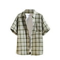 thumbnail image 1 of Mlkoz Button Up Shirt Men Collared Short Sleeve Summer Tops Plaid Casual Work Shirts with Chest Pocket, 1 of 3