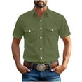 thumbnail image 1 of Mlkoz Button Up Shirt Men Solid Color Collared Short Sleeve Summer Tops Casual Work Shirts with 2 Chest Pocket, 1 of 5