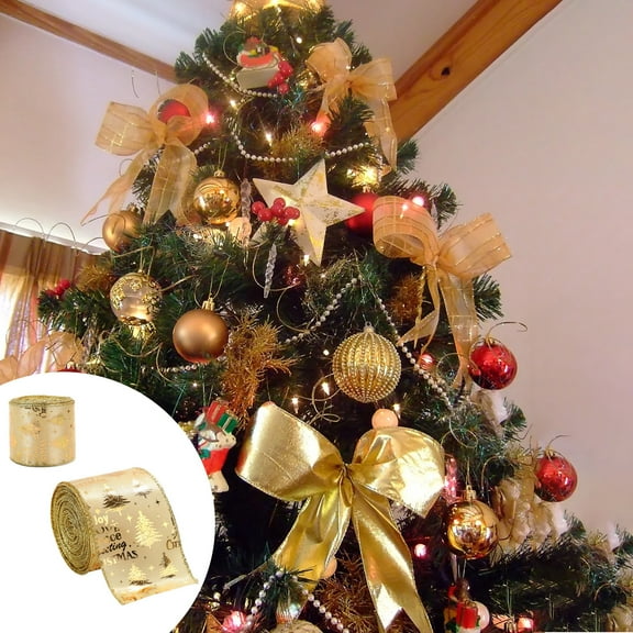 Mlkoz Christmas Tree Decorations, Gold Glitter Cloth Christmas Ribbon Gold Powder Decorative Bow Material Christmas Side Weaving Ribbon Decoration, Women Gifts