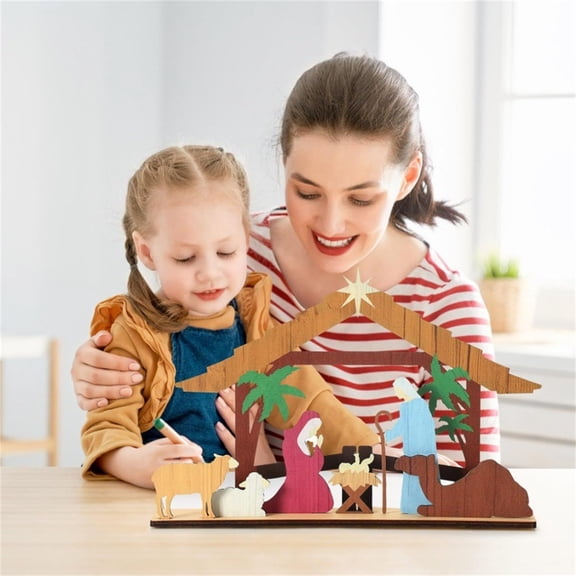 Mlkoz Decoration Ornaments, Wooden Nativity Set Wooden Manger Creche Nativity Scene Inspired Wedd, Women Gifts