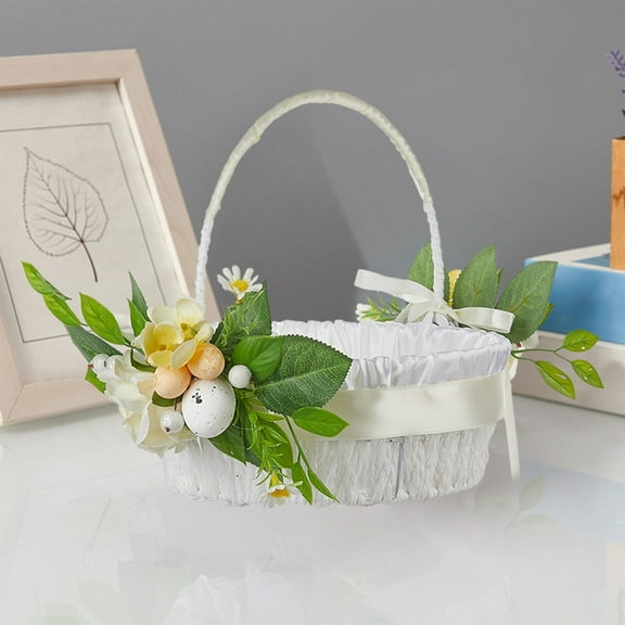 Mlkoz Easter Decorations Clearance! New Easter Portable Flower Basket Home Decoration Simulation Decorative Flower Basket Western Wedding Flower Basket (Beige)