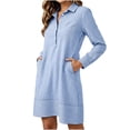 thumbnail image 1 of Mlkoz Fall Dresses for Women Casual Striped Collared Shirt Dress Long Sleeve With Pockets Fitted Waist Daily Wear, 1 of 6