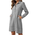 thumbnail image 1 of Mlkoz Fall Dresses for Women Casual Striped Collared Shirt Dress Long Sleeve With Pockets Fitted Waist Daily Wear, 1 of 6