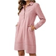 thumbnail image 1 of Mlkoz Fall Dresses for Women Casual Striped Collared Shirt Dress Long Sleeve With Pockets Fitted Waist Daily Wear, 1 of 6
