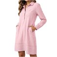 thumbnail image 1 of Mlkoz Fall Dresses for Women Casual Striped Collared Shirt Dress Long Sleeve With Pockets Fitted Waist Daily Wear, 1 of 6