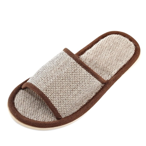 Mlkoz House Slippers Womens and Men Summer Open Toe Indoor Shoes Linen Lightweight Slip Soft Comfortable Shoes